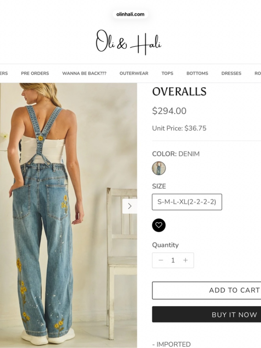 Oli & Hali Light Blue Denim Floral Embroidered Wide-Leg Overalls - Picture 11 of 11